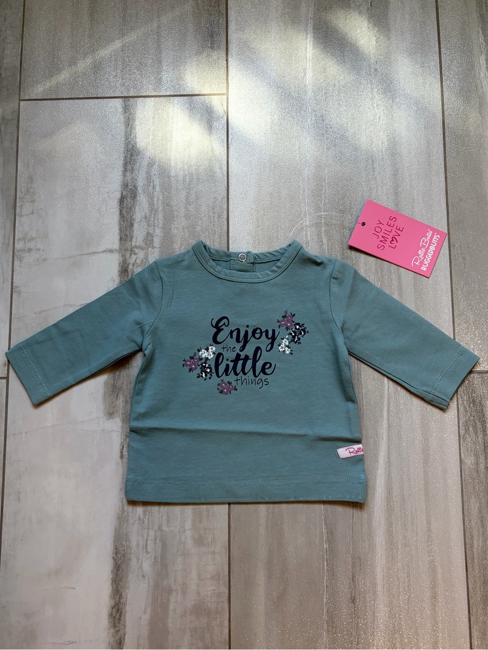 NWT RuffleButts Teal Green Enjoy the Little Things Graphic T-Shirt Girls 0-3M